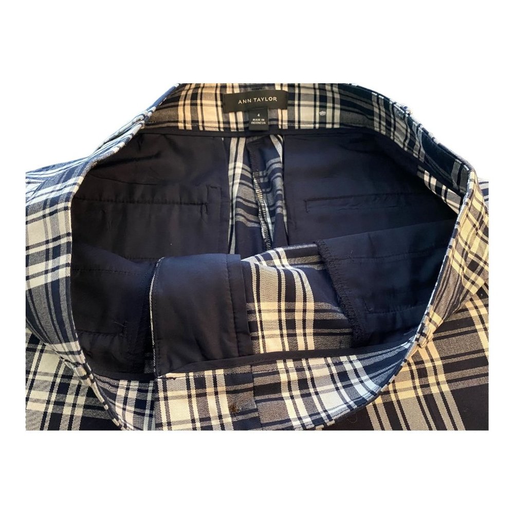 Ann Taylor Pants Women Size 4 Blue White Plaid Cropped Mid-Rise Cotton Stretch - Picture 8 of 9